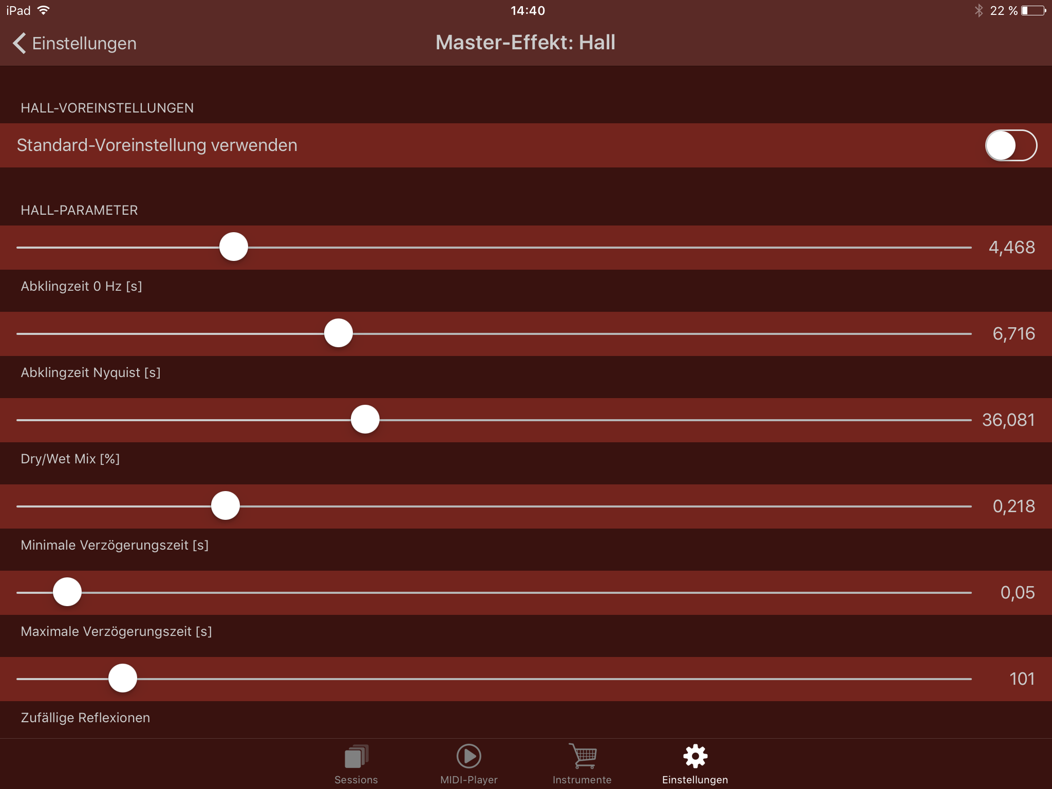 Master-Effekt: Hall Turbosounds-App Einstellung